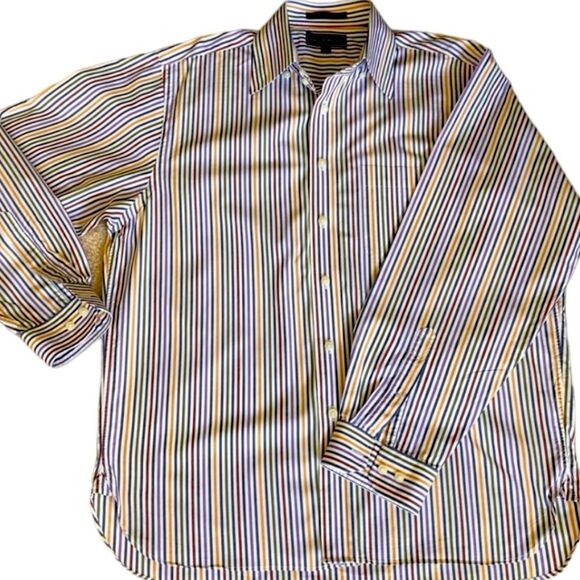 PAUL FREDRICK CLASSIC BUTTON DOWN STRIPED SHIRT-SIZE LARGE-(16 1/2" NECK) - Picture 4 of 6
